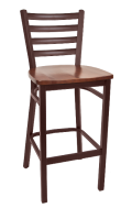 Ladder Back Brown Finish Metal Barstool w/. Wood Seat